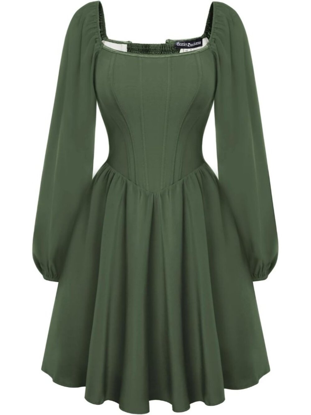 Scarlet Darkness Women Long Sleeve Mini Fishbone Wedding Guest Party Dress-Green